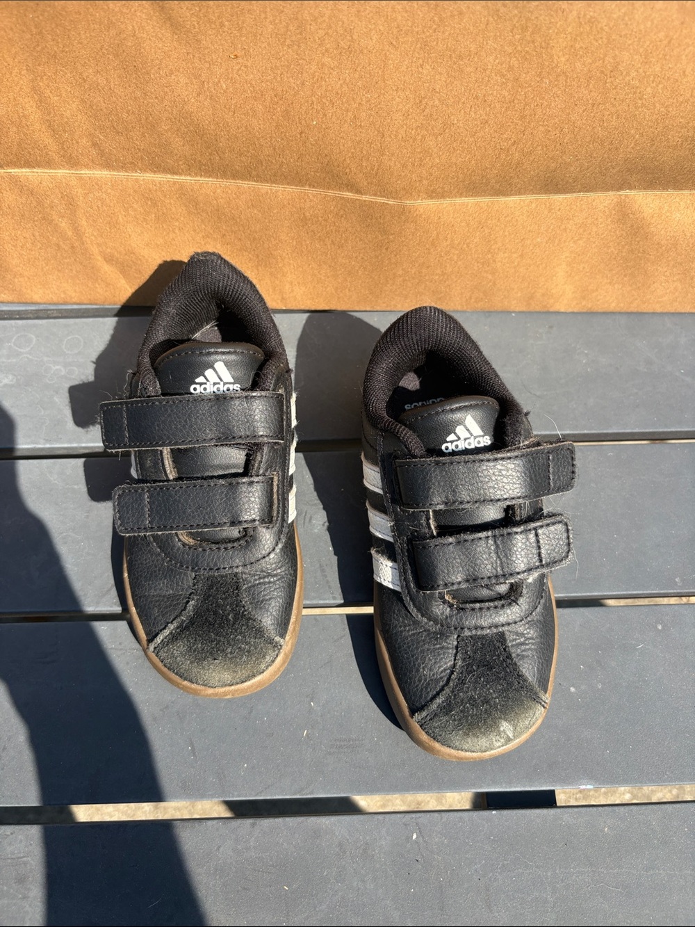 adidas Kids Black Sneakers with White Stripes